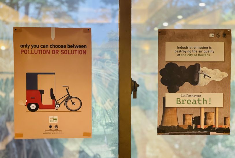 For the report launch of the Status of Air Pollution in Peshawar, university students designed creative posters.